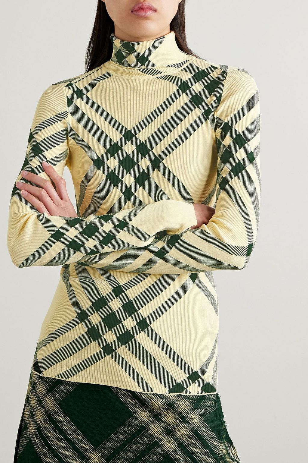 BURBERRY Checked ribbed-knit turtleneck sweater