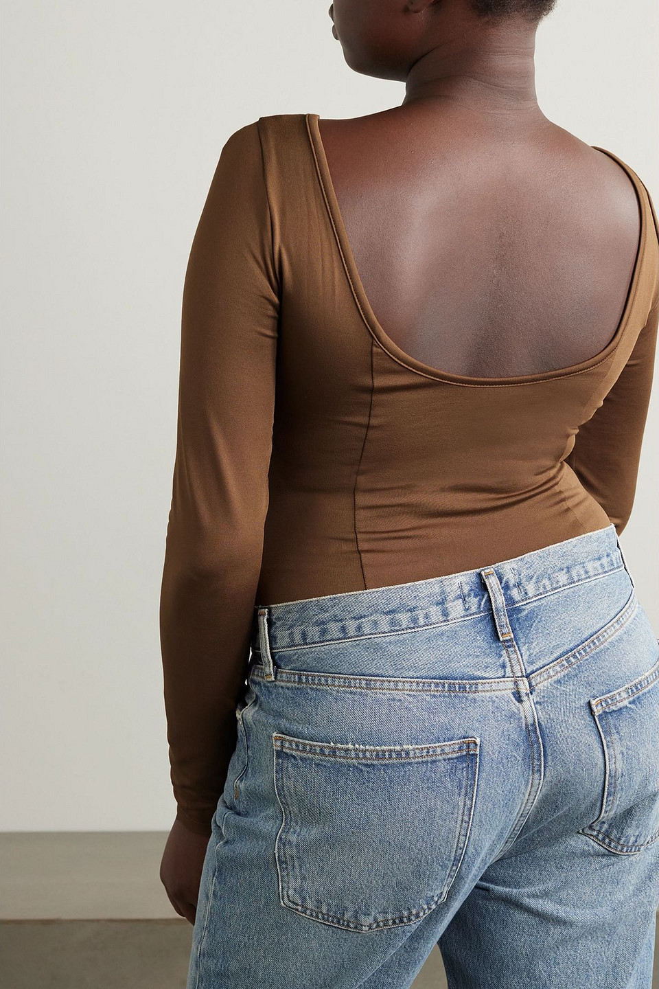 Agolde Paulette Open-back Stretch-jersey Bodysuit In Brown