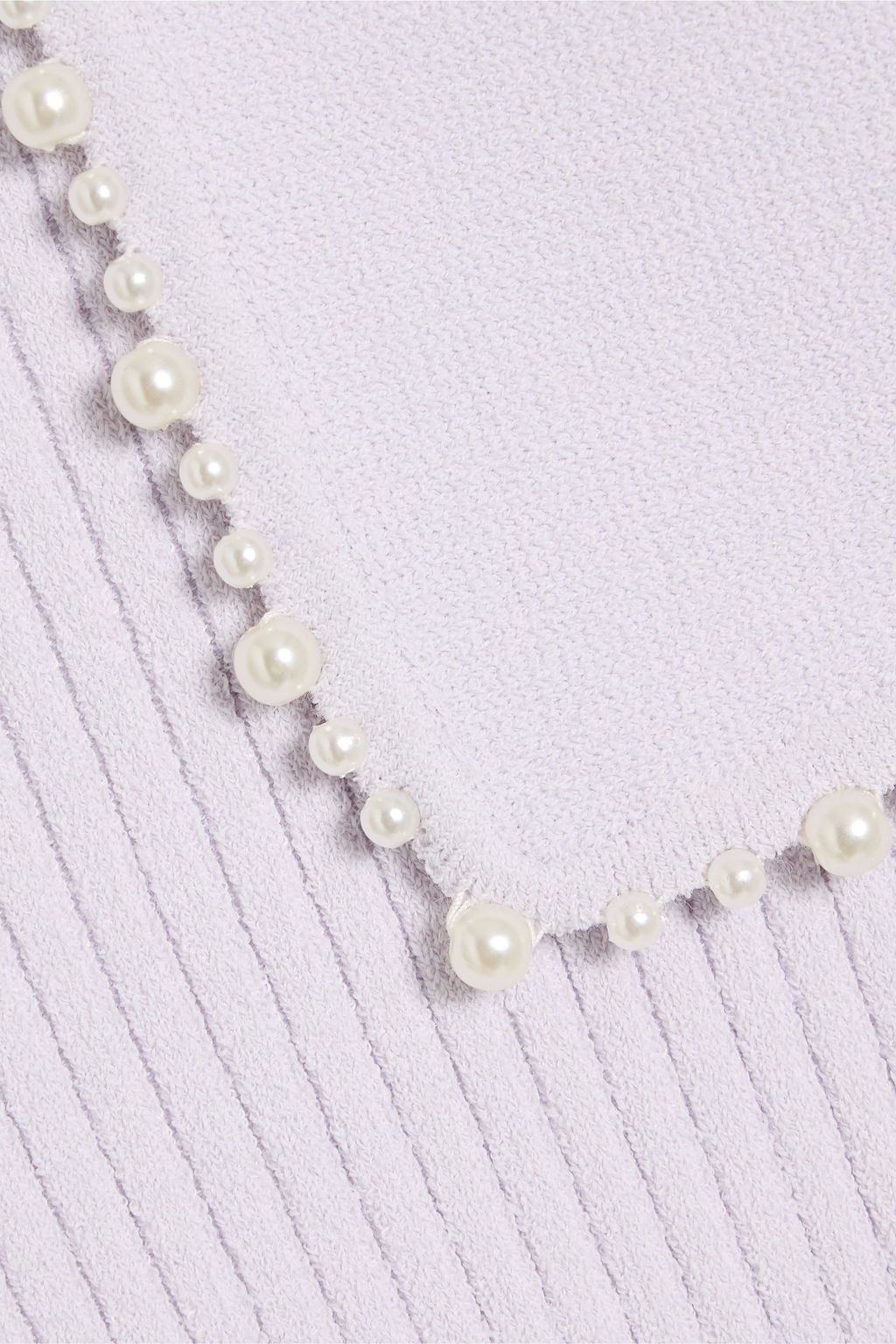 AUTUMN CASHMERE Faux pearl-embellished ribbed-knit polo shirt