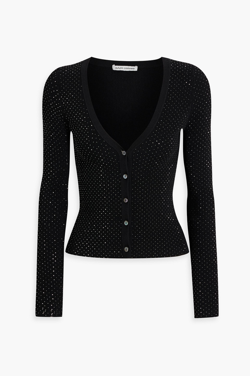 Autumn Cashmere Crystal-embellished Ribbed-knit Cardigan In Black
