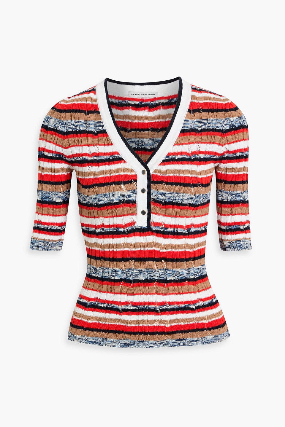 Autumn Cashmere Ribbed Striped Cotton Top In Red