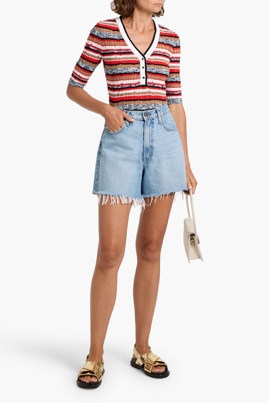 AUTUMN CASHMERE Ribbed striped cotton top