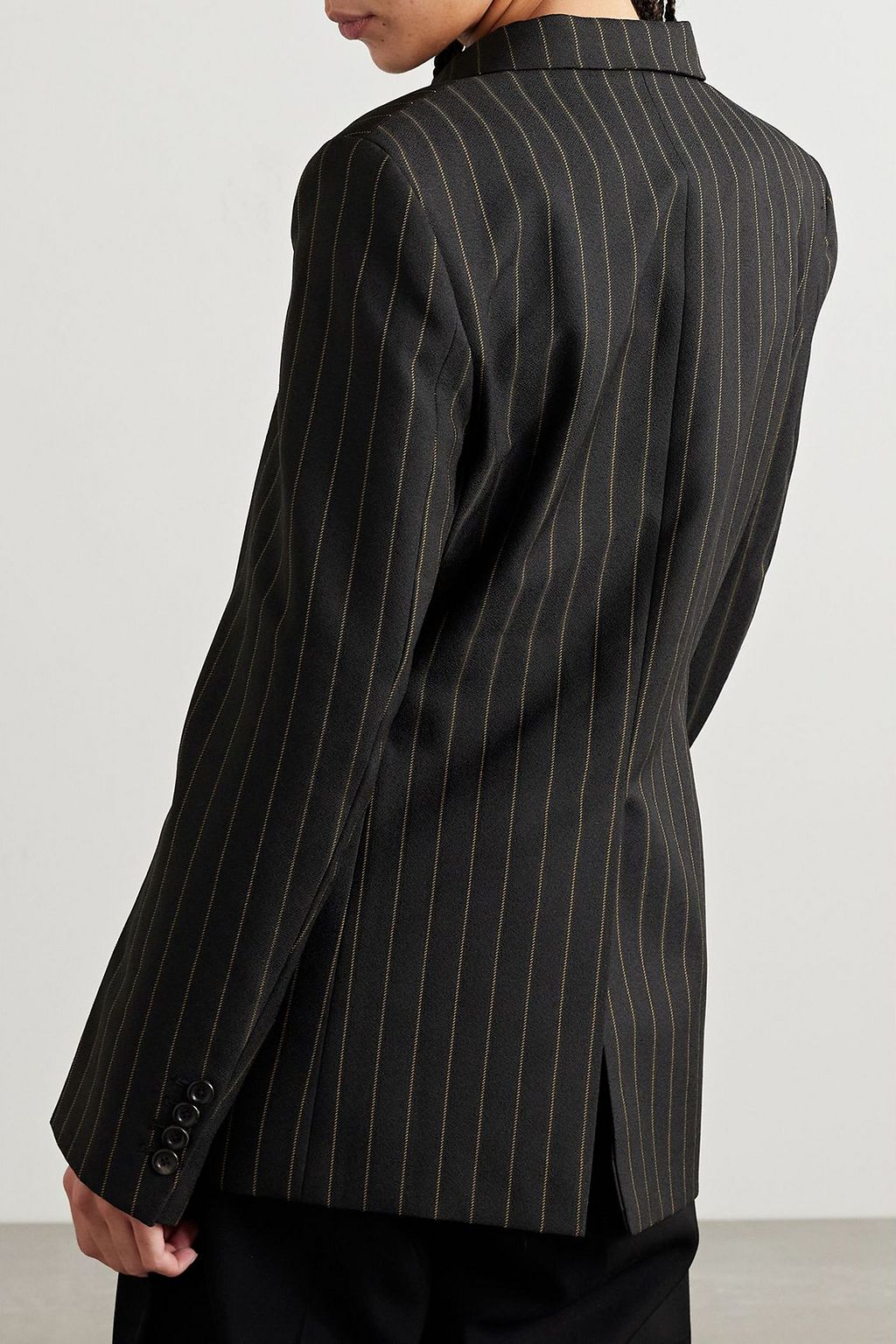 DIOTIMA Long Tower crochet-trimmed pinstriped crepe blazer