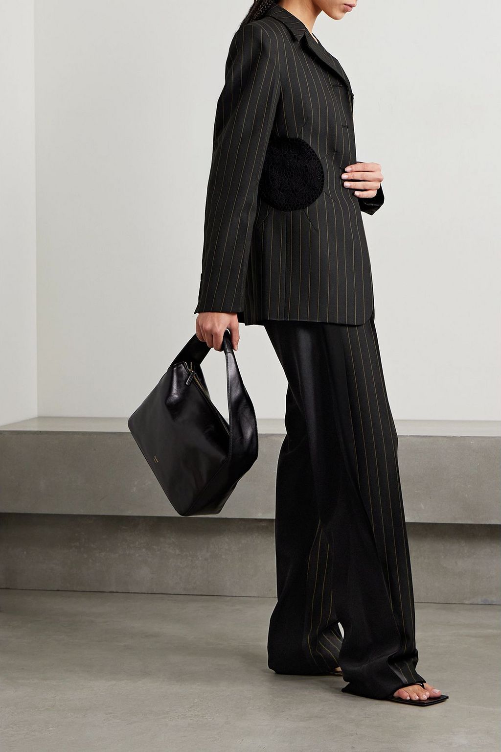 DIOTIMA Long Tower crochet-trimmed pinstriped crepe blazer