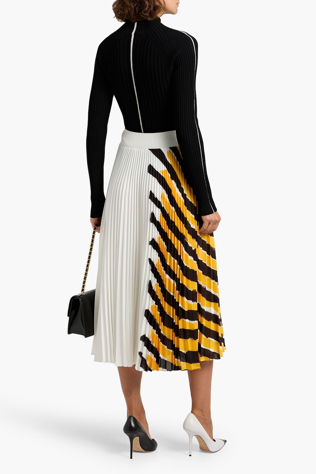 AUTUMN CASHMERE Striped ribbed-knit turtleneck sweater