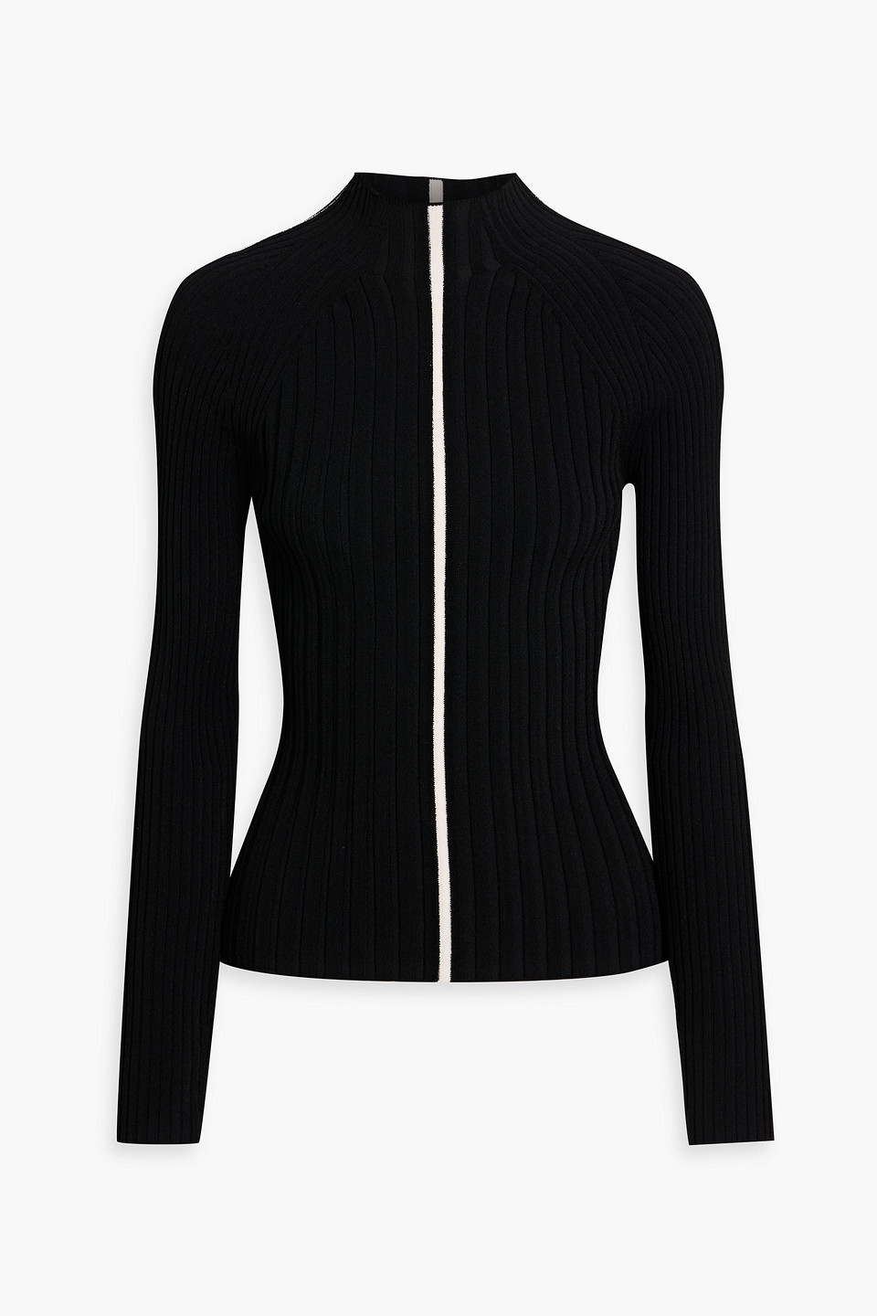 Autumn Cashmere Striped Ribbed-knit Turtleneck Sweater In Black