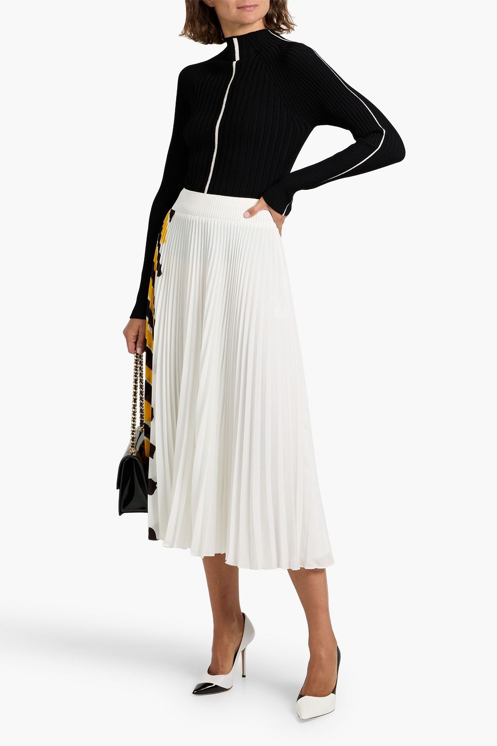 AUTUMN CASHMERE Striped ribbed-knit turtleneck sweater