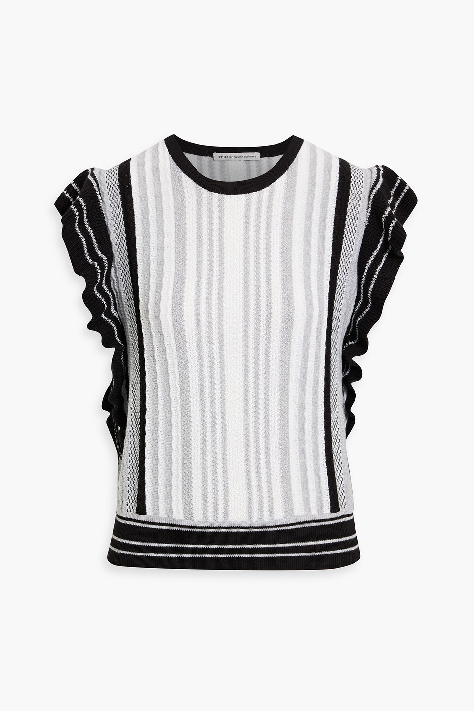 Autumn Cashmere Ruffled Striped Jacquard-knit Cotton Top In White