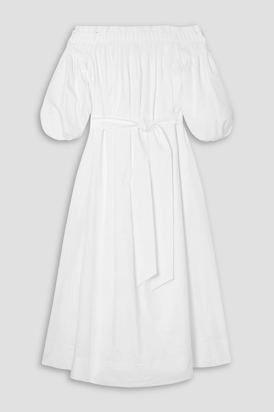 Galatea off-the-shoulder belted cotton-poplin midi dress