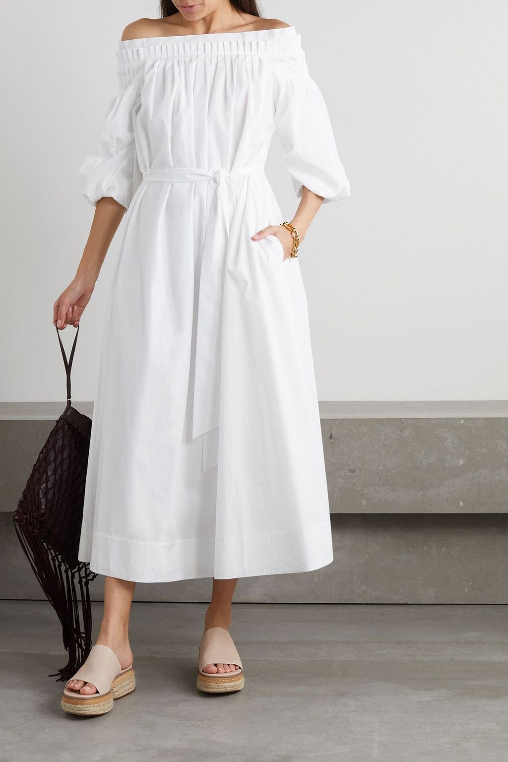 GABRIELA HEARST Galatea off-the-shoulder belted cotton-poplin midi dress