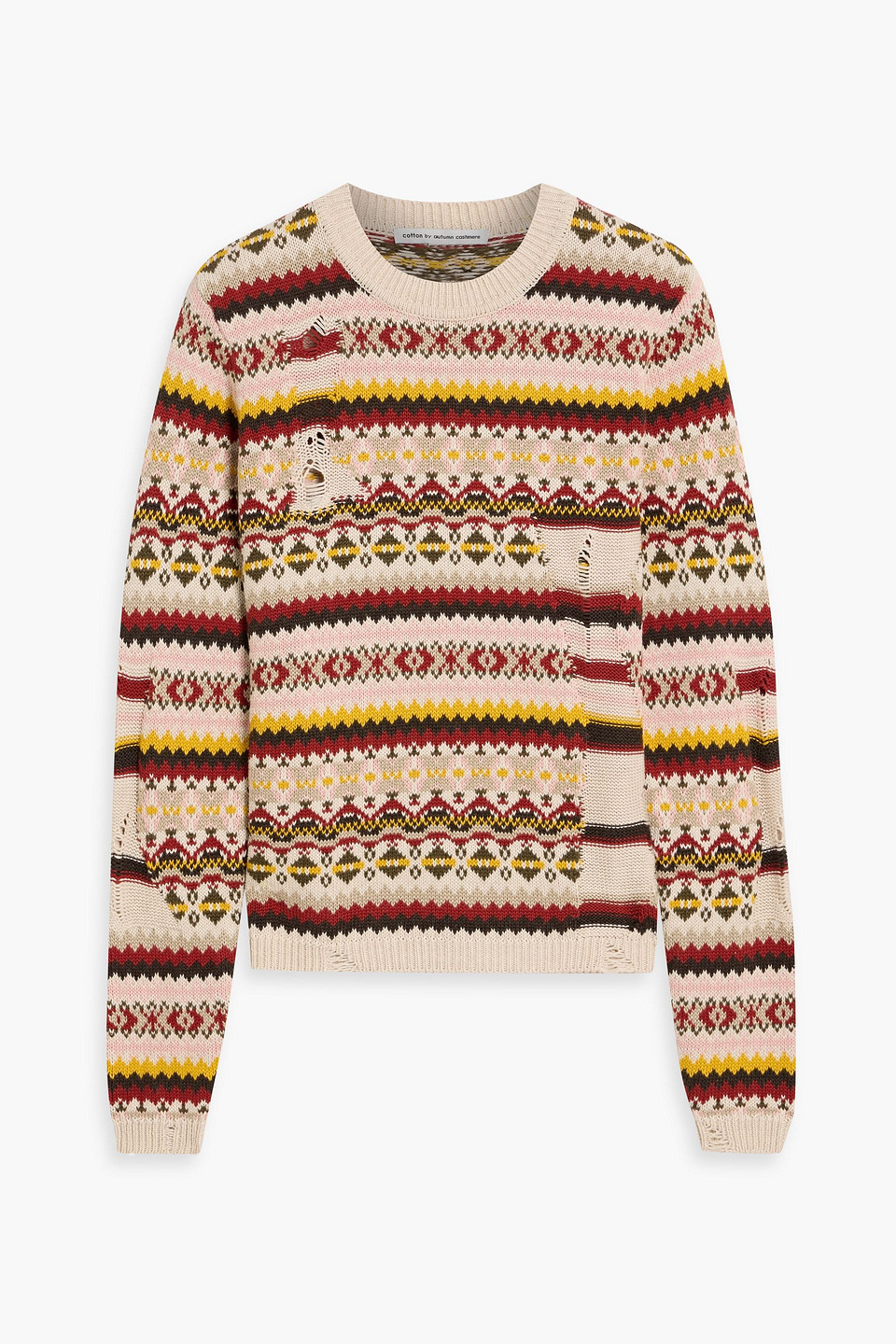 Fair Isle distressed intarsia cotton sweater