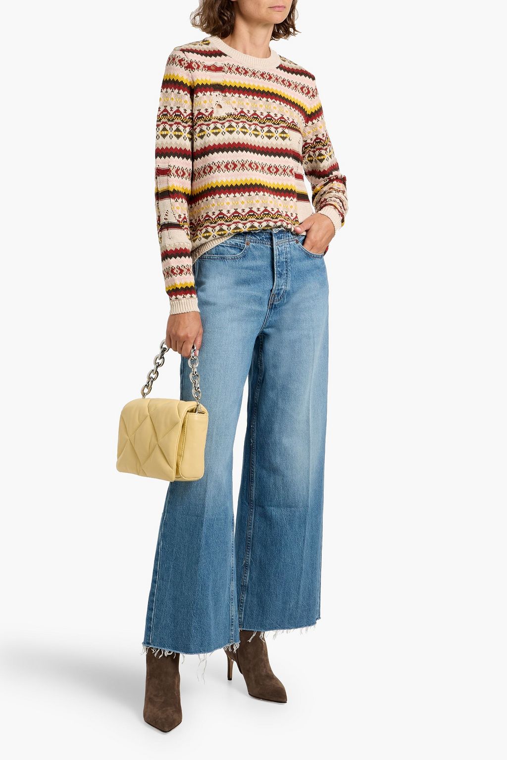 AUTUMN CASHMERE Fair Isle distressed intarsia cotton sweater