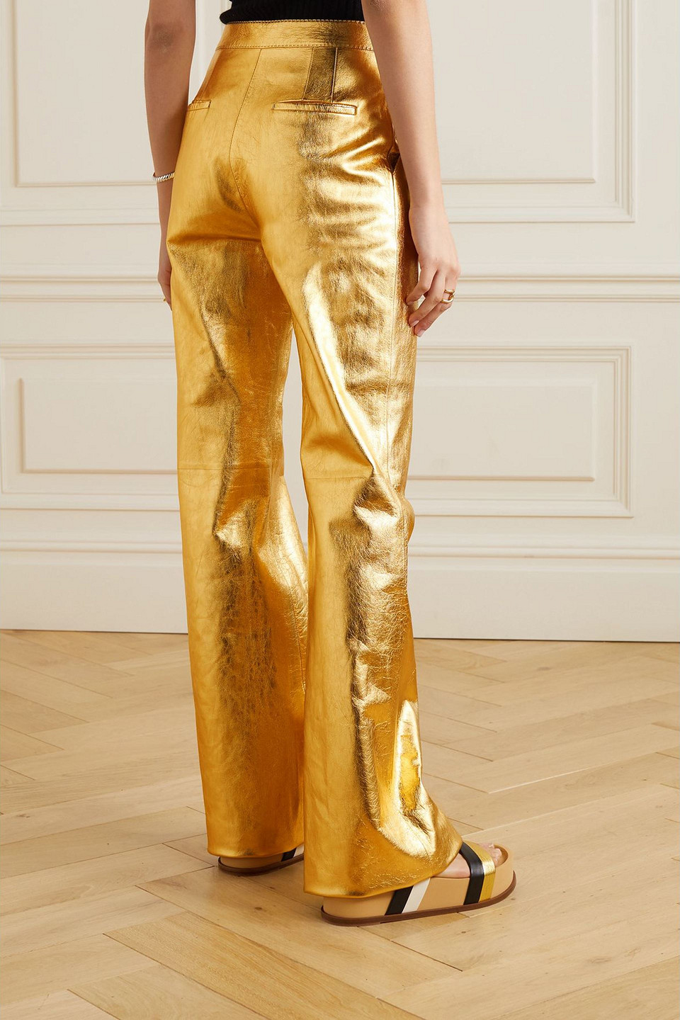 Gabriela Hearst Vesta Metallic Leather Wide-leg Pants In Gold