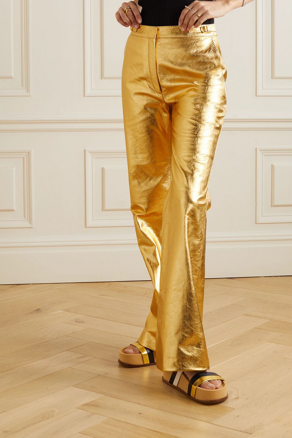 Gabriela Hearst Vesta Metallic Leather Wide-leg Pants In Gold