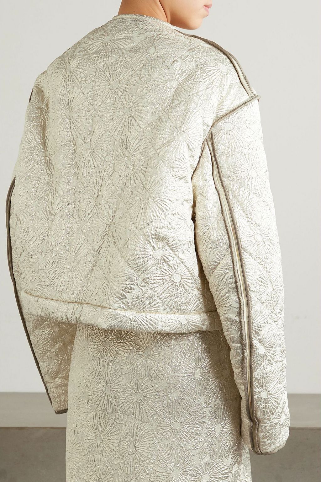 DRIES VAN NOTEN Wendbare Steppjacke aus Metallic-Brokat aus einer Wollmischung und einer Seidenmischung mit Blumenprint