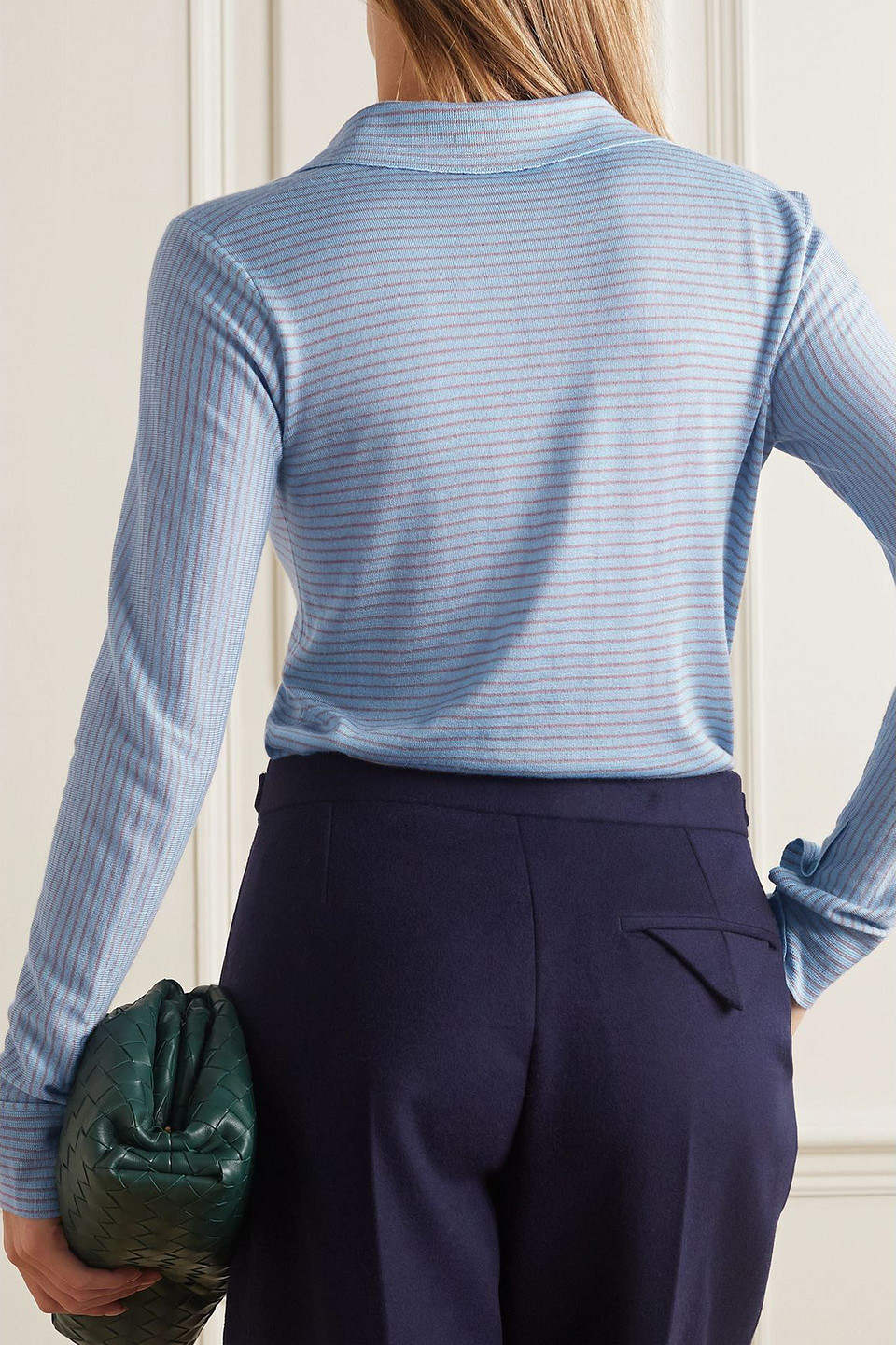 Gabriela Hearst Poloshirt „banjo“ Aus Einer Kaschmir-seidenmischung Mit Streifen In Blue