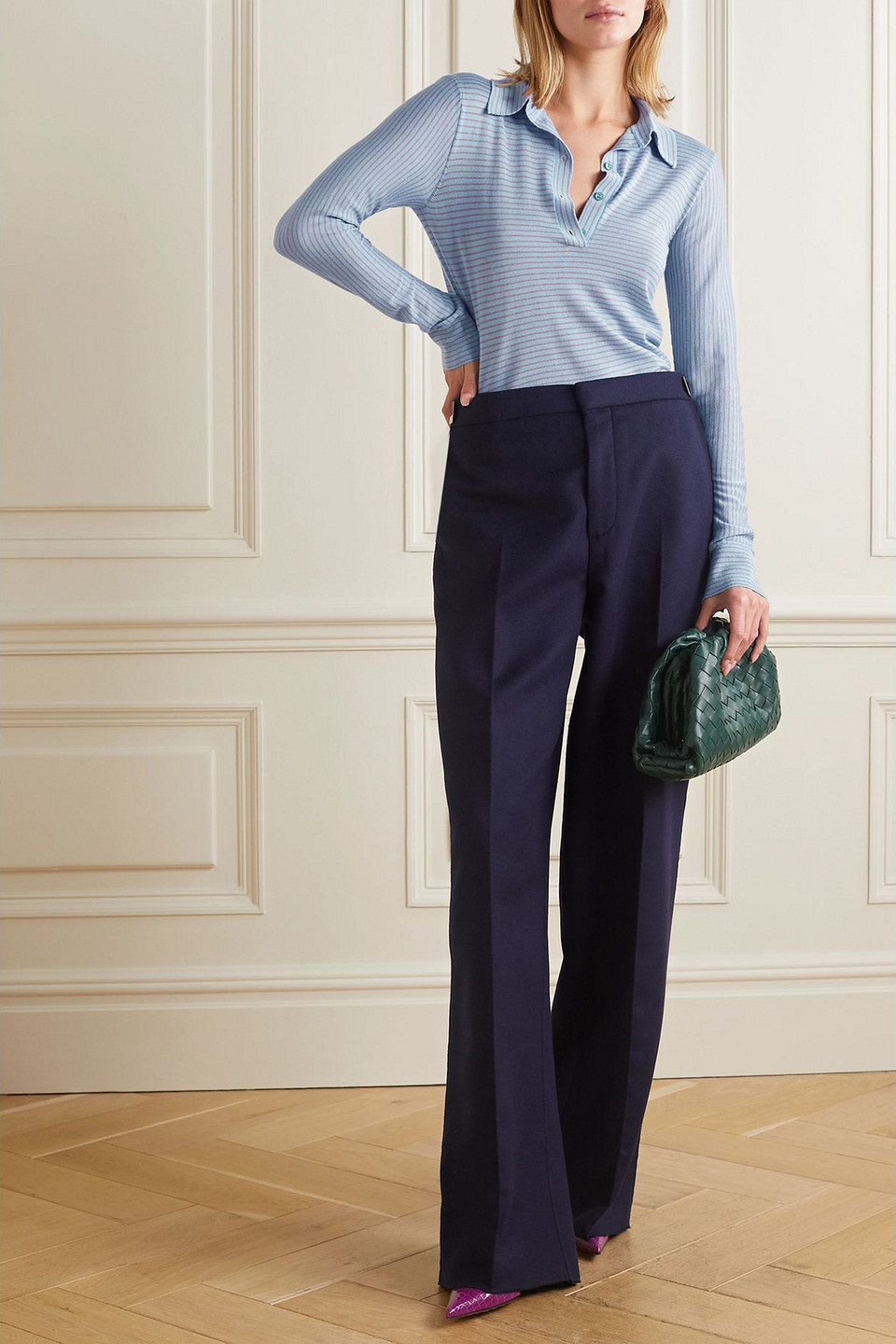 Gabriela Hearst Poloshirt „banjo“ Aus Einer Kaschmir-seidenmischung Mit Streifen In Blue