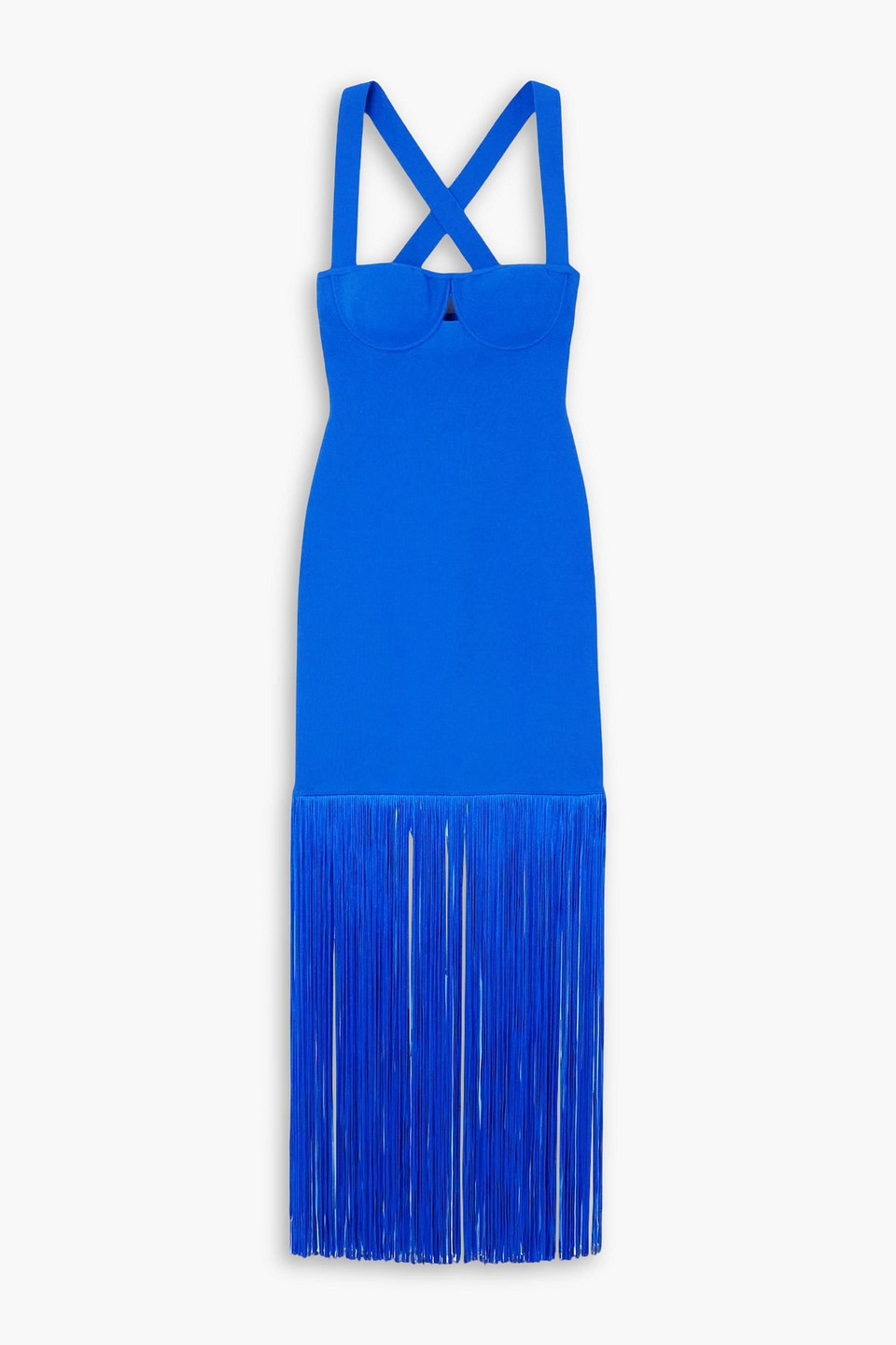 Galvan Mia Fringed Stretch-knit Gown In Blue