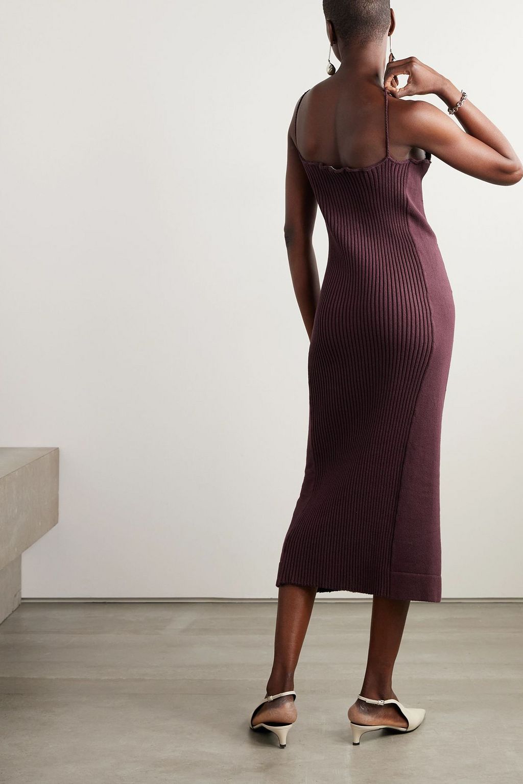 JIL SANDER Ribbed cotton midi dress