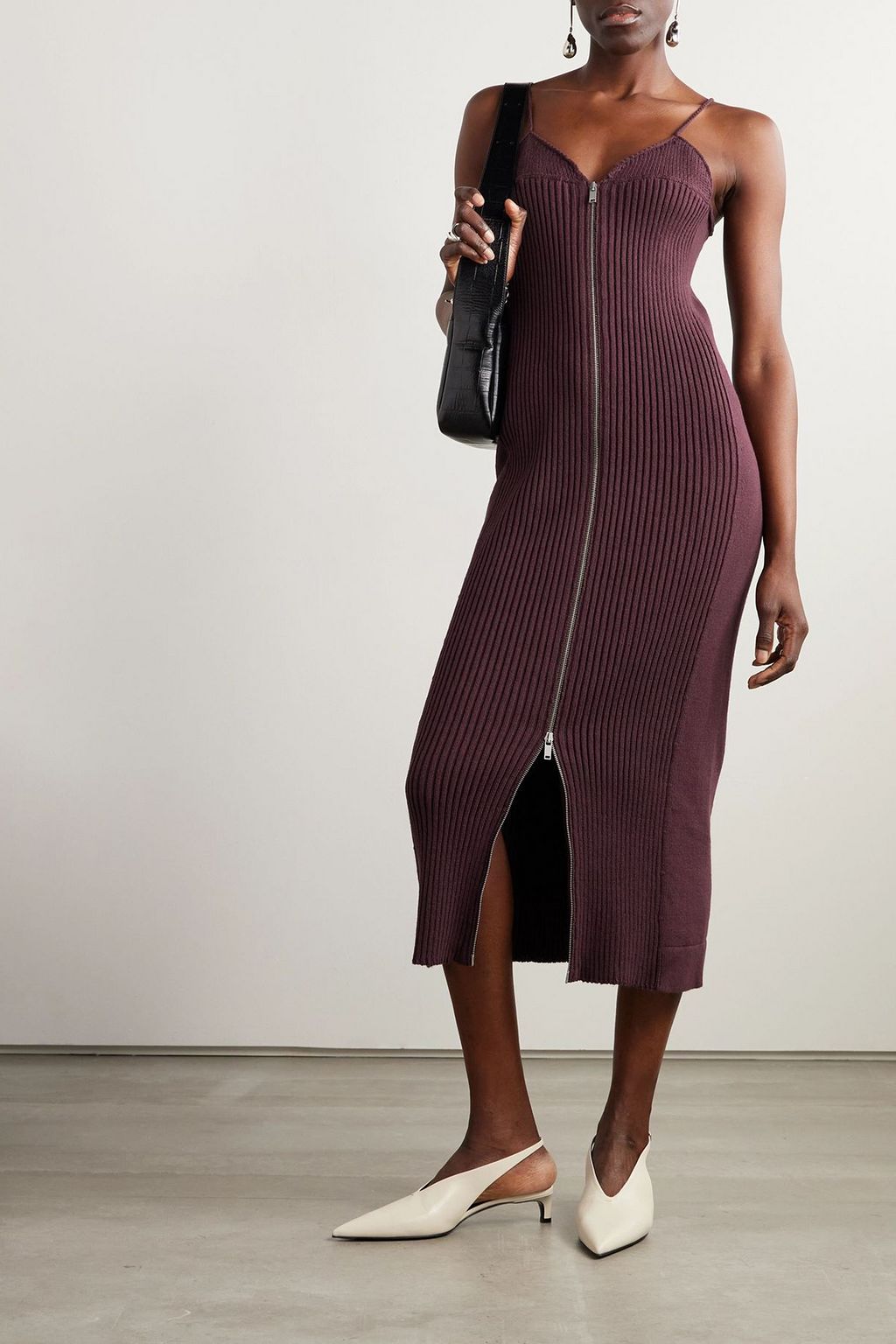 JIL SANDER Ribbed cotton midi dress