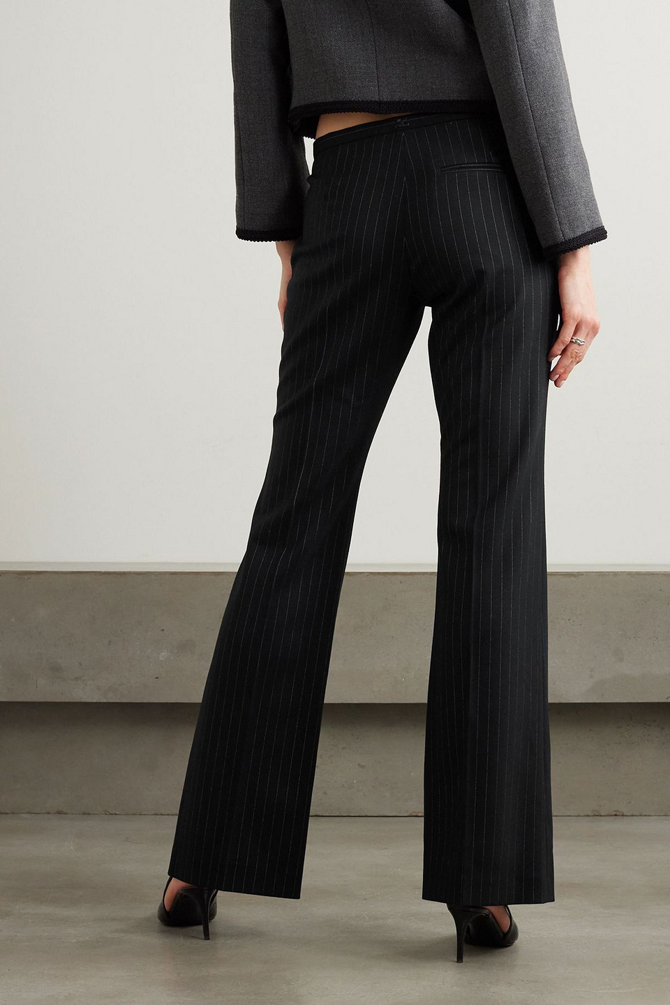 Courrèges Pinstriped Stretch-wool Flared Pants In Black