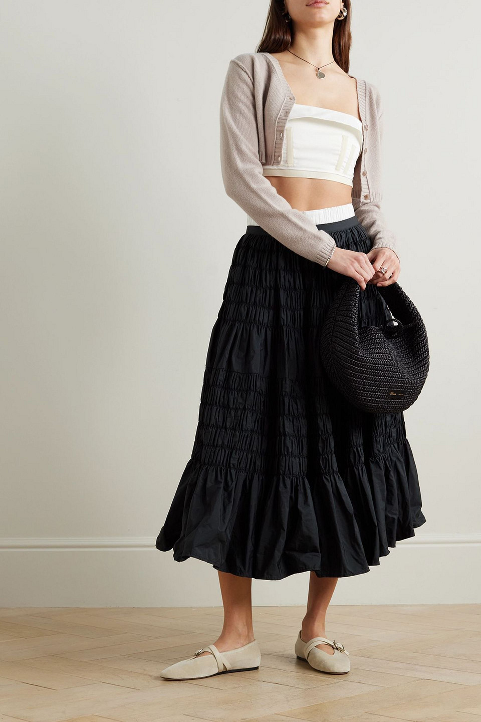 Molly Goddard Tegen Strapless Cropped Grosgrain-trimmed Cotton Top In White