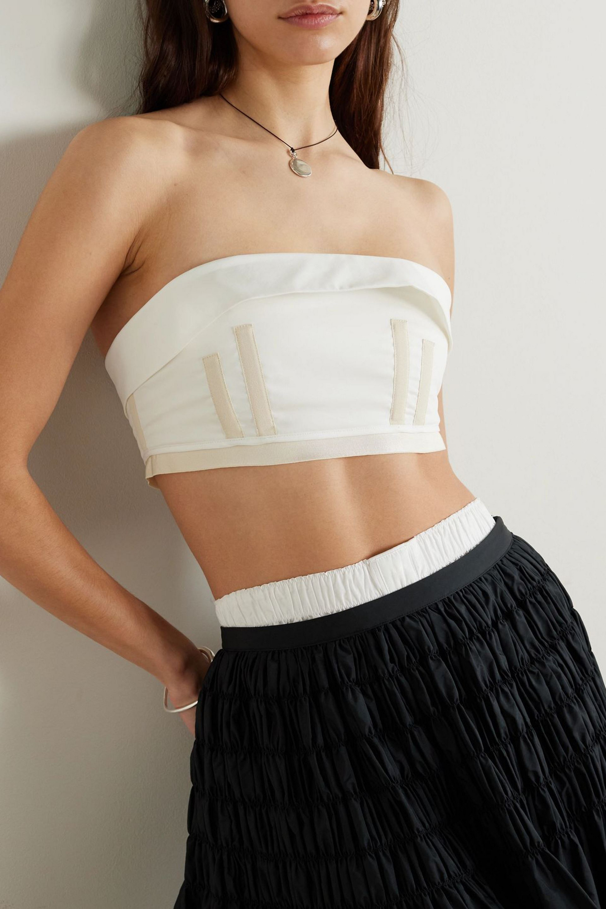 Molly Goddard Tegen strapless cropped grosgrain-trimmed cotton top