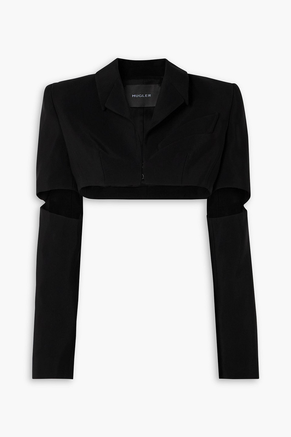 Mugler Cropped Cutout Twill Blazer In Black