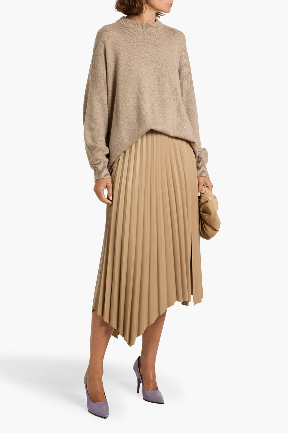 Brunello Cucinelli Sequin-embellished Cashmere And Silk-blend Sweater In Brown