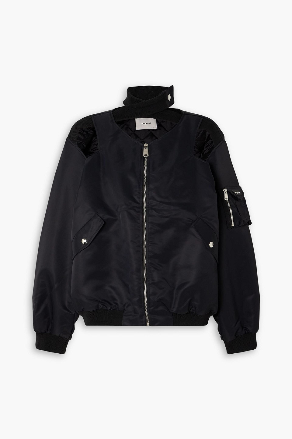 Coperni Cutout Satin Bomber Jacket In Black