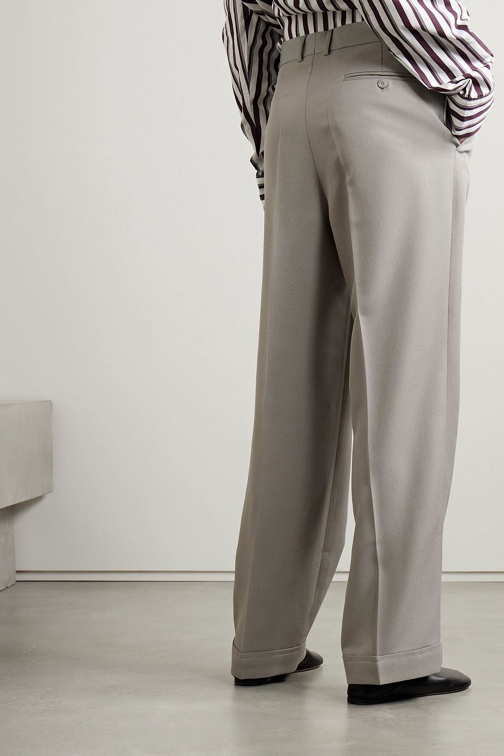 BETTTER Asymmetric pleated wool-blend straight-leg pants