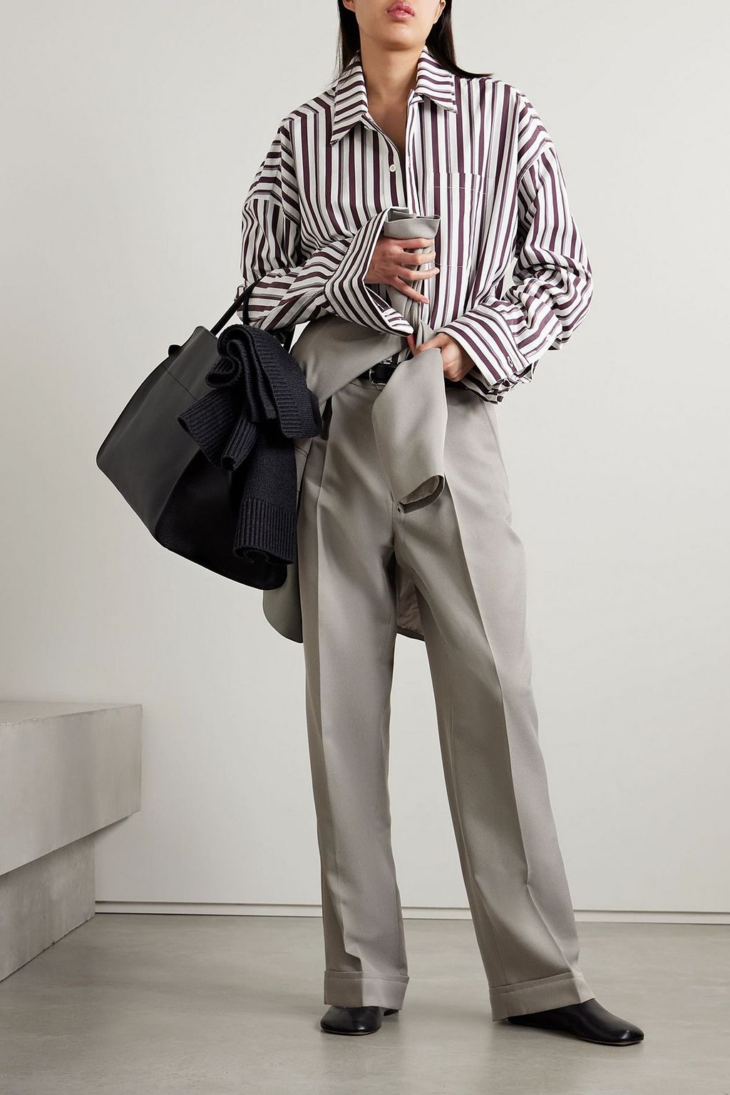 BETTTER Asymmetric pleated wool-blend straight-leg pants
