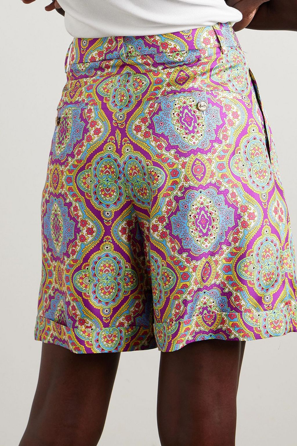 ETRO Pleated printed silk-twill shorts