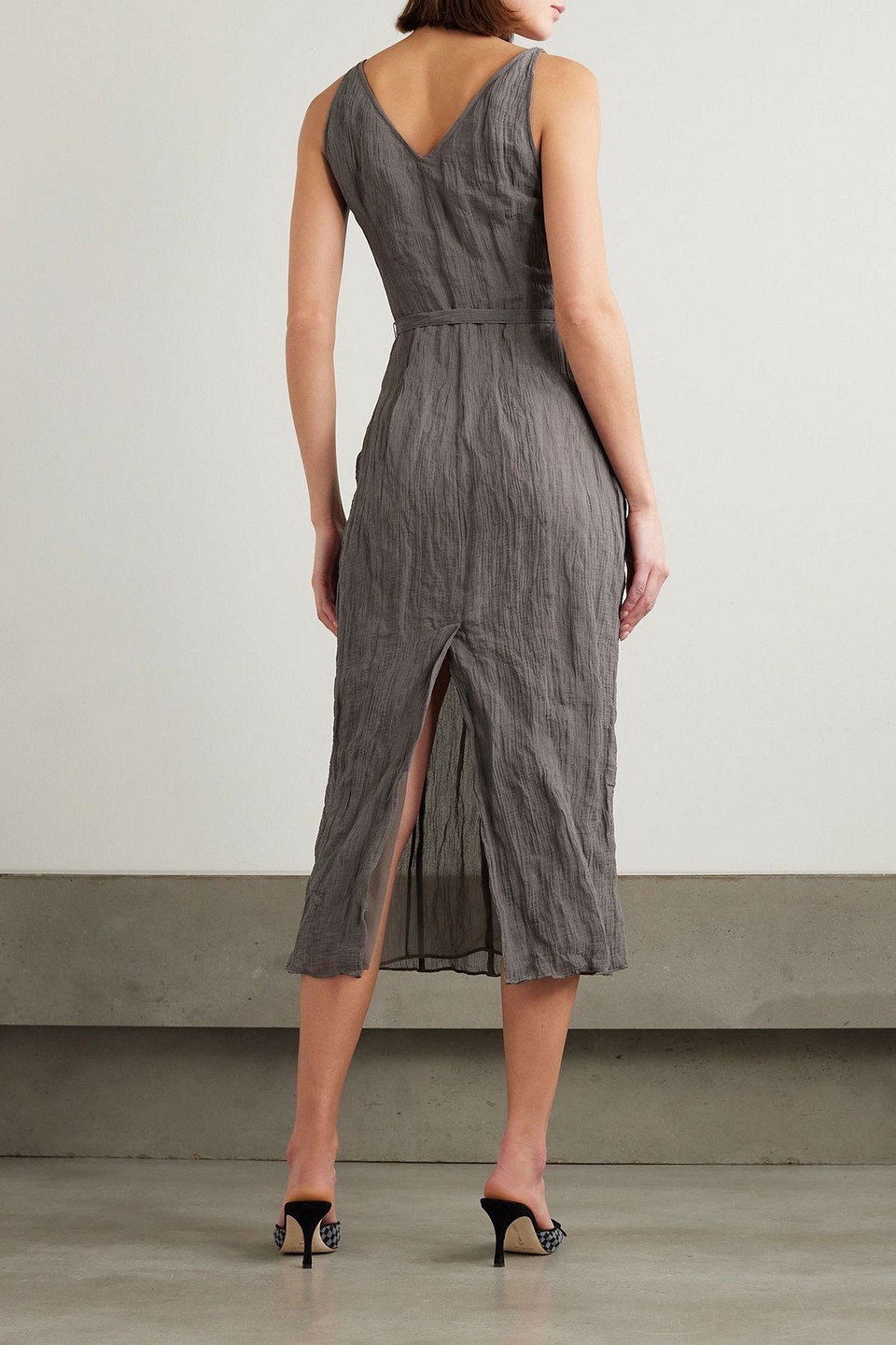 Altuzarra Cheryl Metallic Gauze Midi Dress In Gray