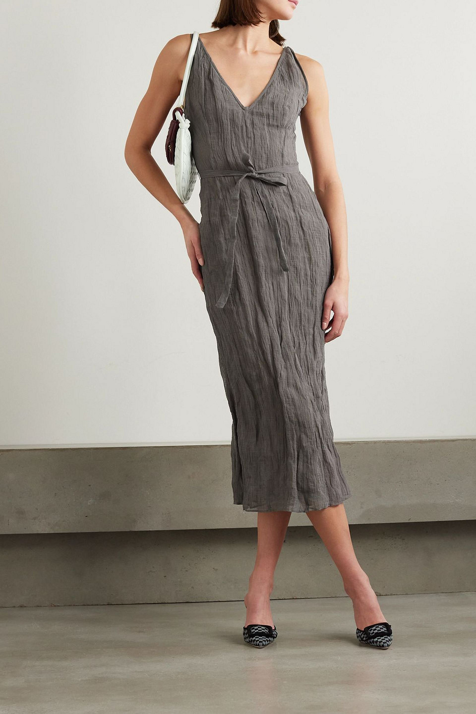 Altuzarra Cheryl Metallic Gauze Midi Dress In Gray