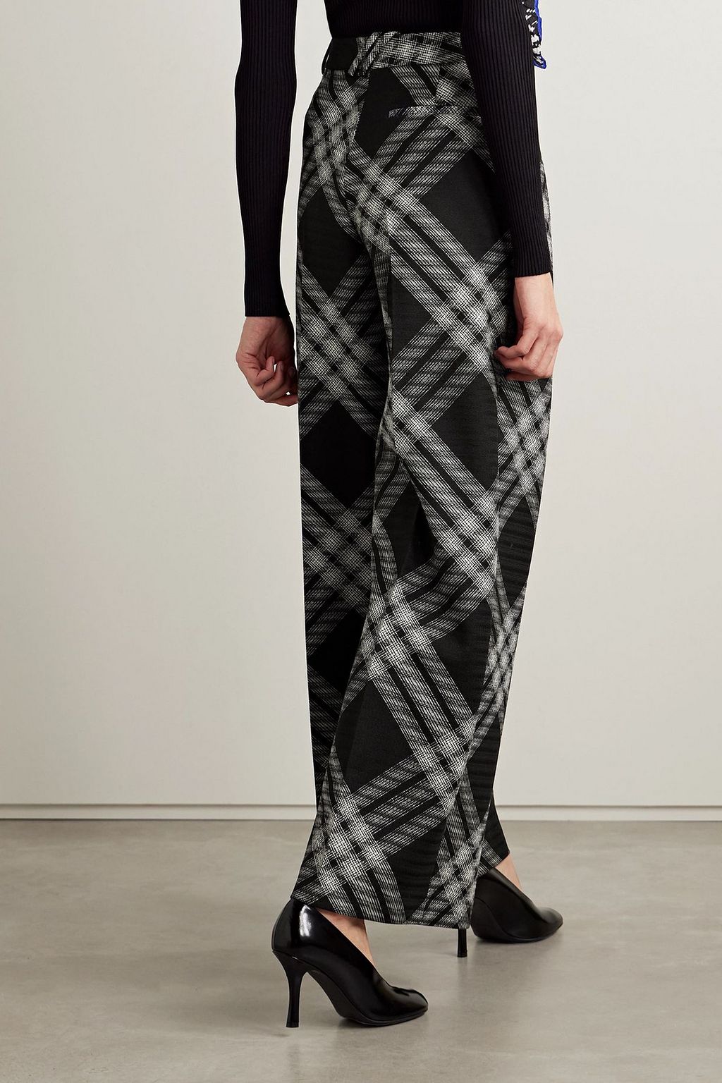 BURBERRY Pleated checked wool straight-leg pants