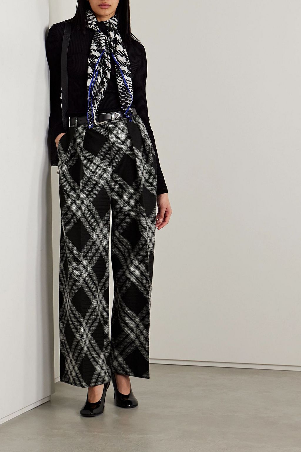 BURBERRY Pleated checked wool straight-leg pants