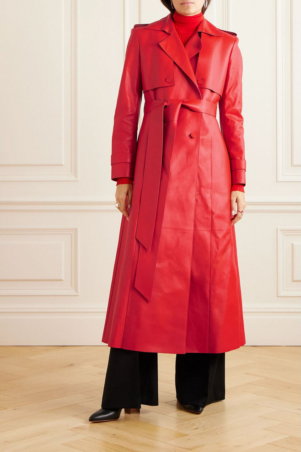 Gabriela Hearst Fontana Double-breasted Leather Trench Coat In Red