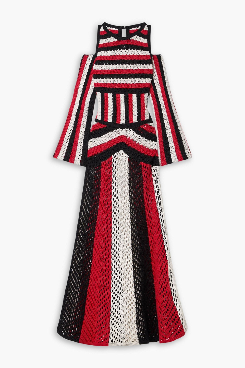 Carr cold-shoulder striped crochet-knit cashmere maxi dress