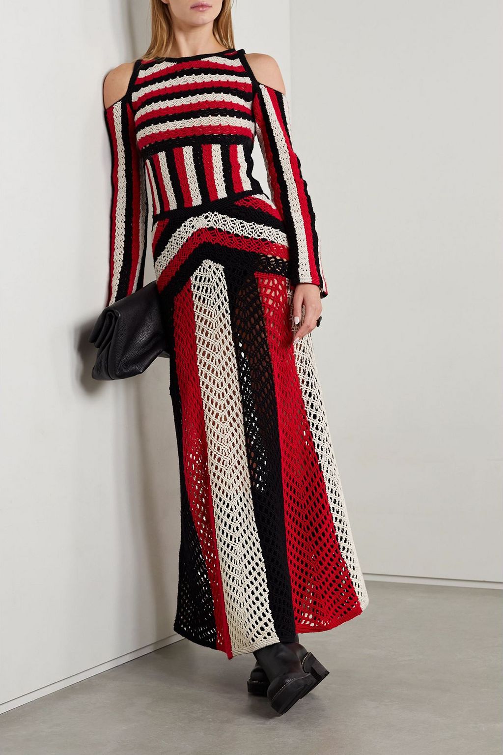 GABRIELA HEARST Carr cold-shoulder striped crochet-knit cashmere maxi dress