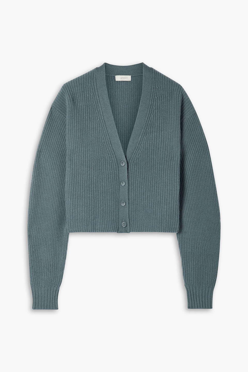 Lapointe Cropped Ribbed Cashmere Cardigan In Blue
