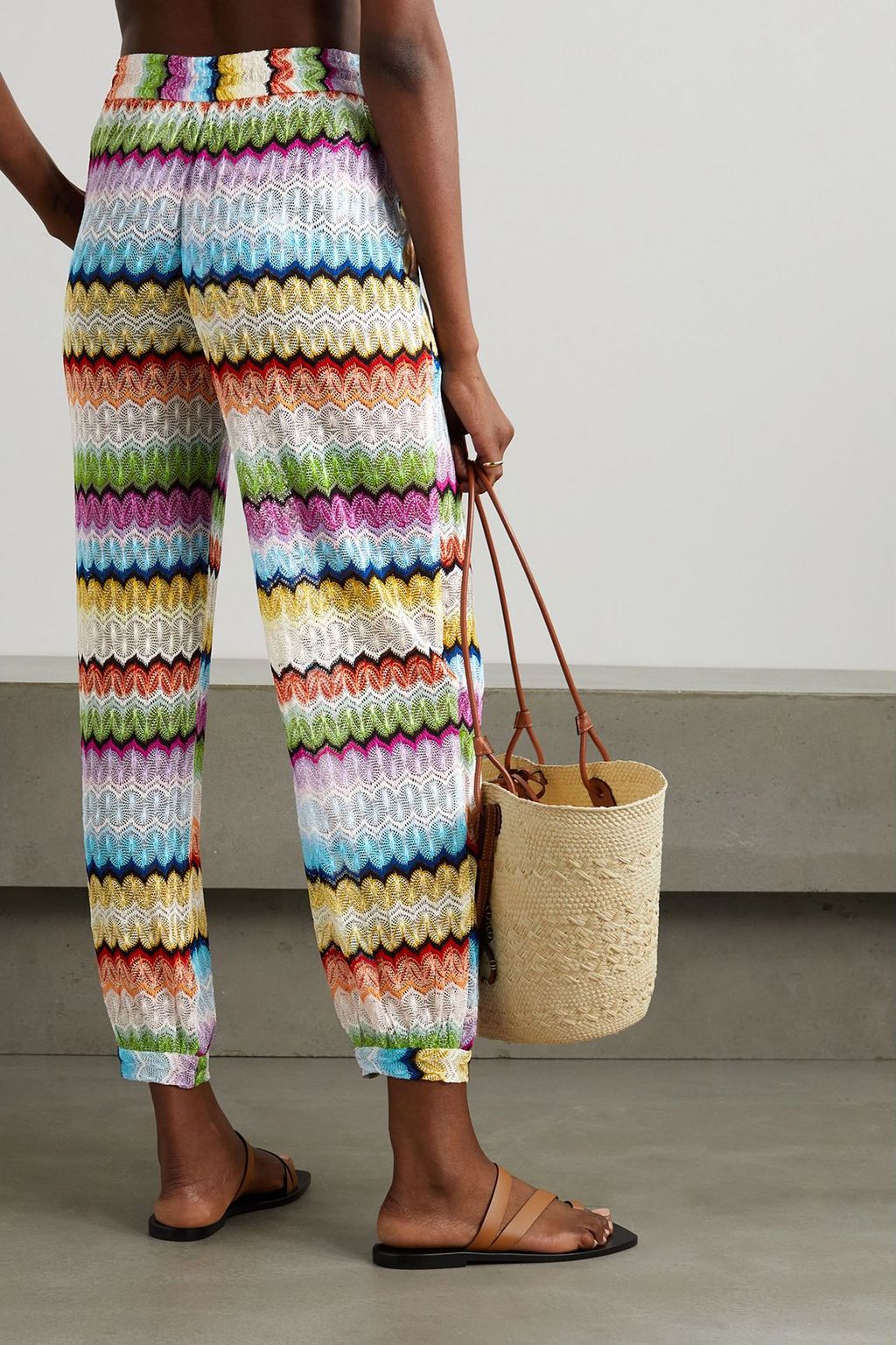 MISSONI Striped crochet-knit track pants