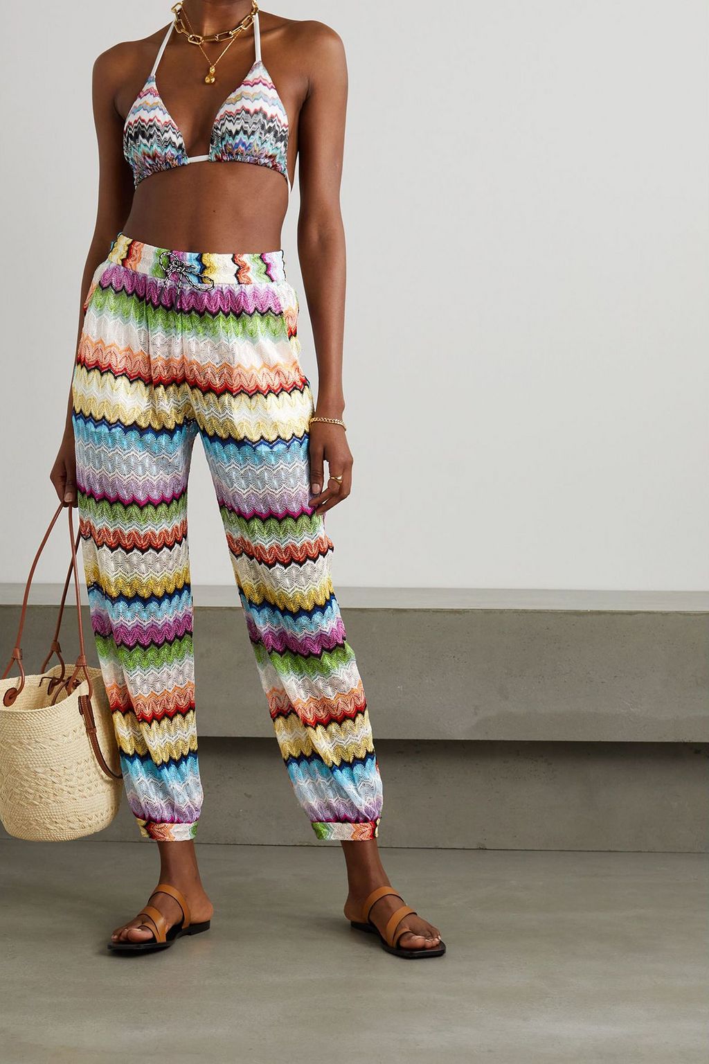 MISSONI Striped crochet-knit track pants