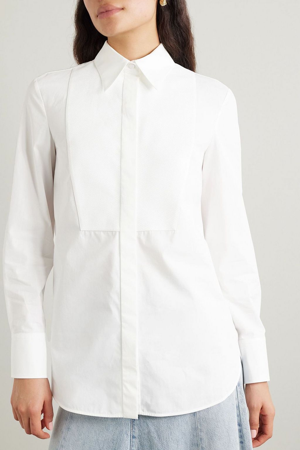 VALENTINO GARAVANI Piqué-trimmed cotton-poplin shirt