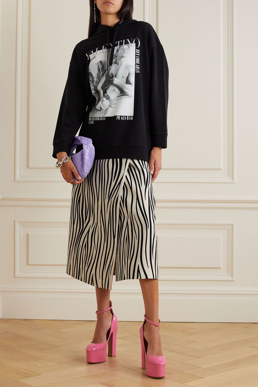 VALENTINO GARAVANI Zebra-print wool-blend midi wrap skirt