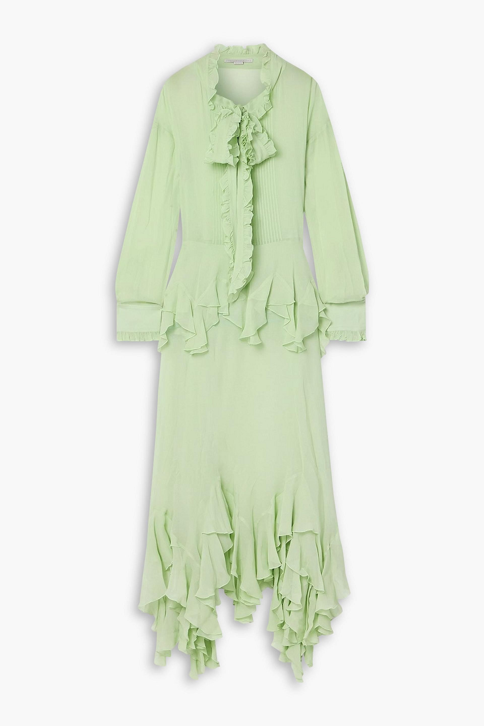 Stella Mccartney Tie-neck Ruffled Silk-crepon Gown In Green