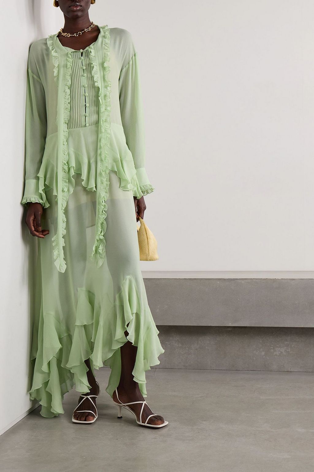 STELLA MCCARTNEY Robe aus Seidenkrepon mit Rüschen und Bindedetail