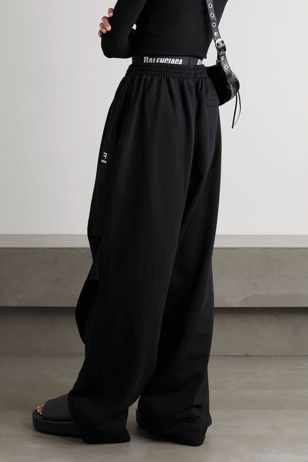BALENCIAGA Layered embroidered cotton-fleece track pants