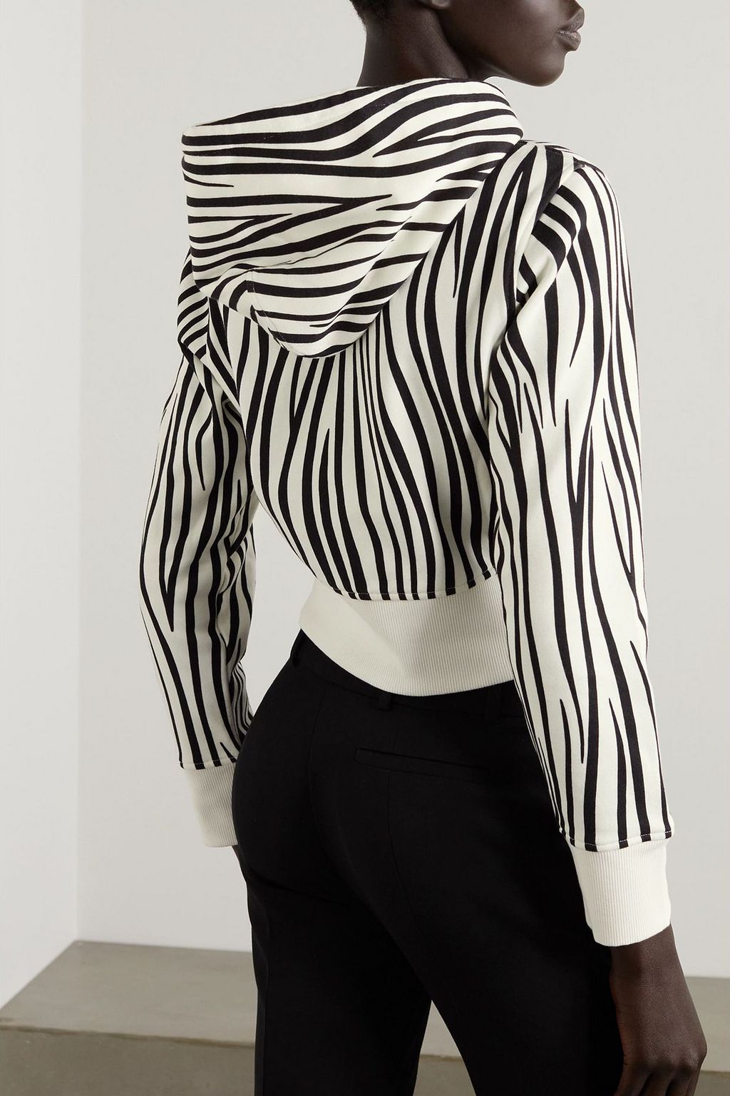 VALENTINO GARAVANI Cropped printed cotton-blend jersey hoodie