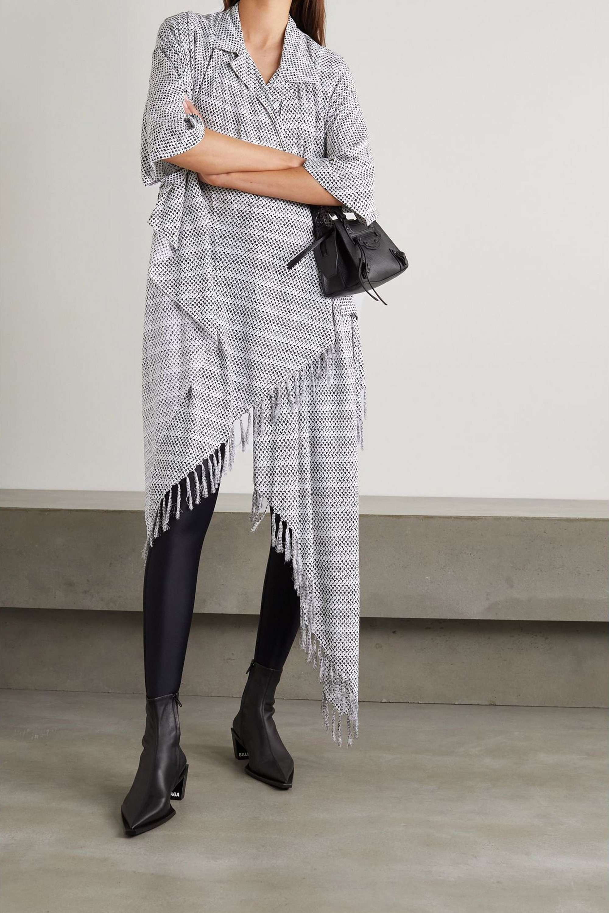 Balenciaga Asymmetric fringed printed cady wrap blouse